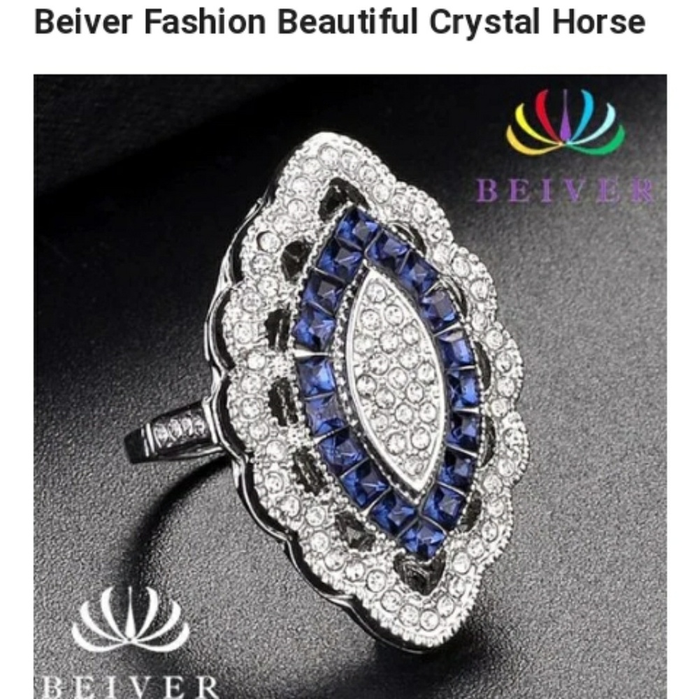 New sz 7 Blue And white Crystal Ring